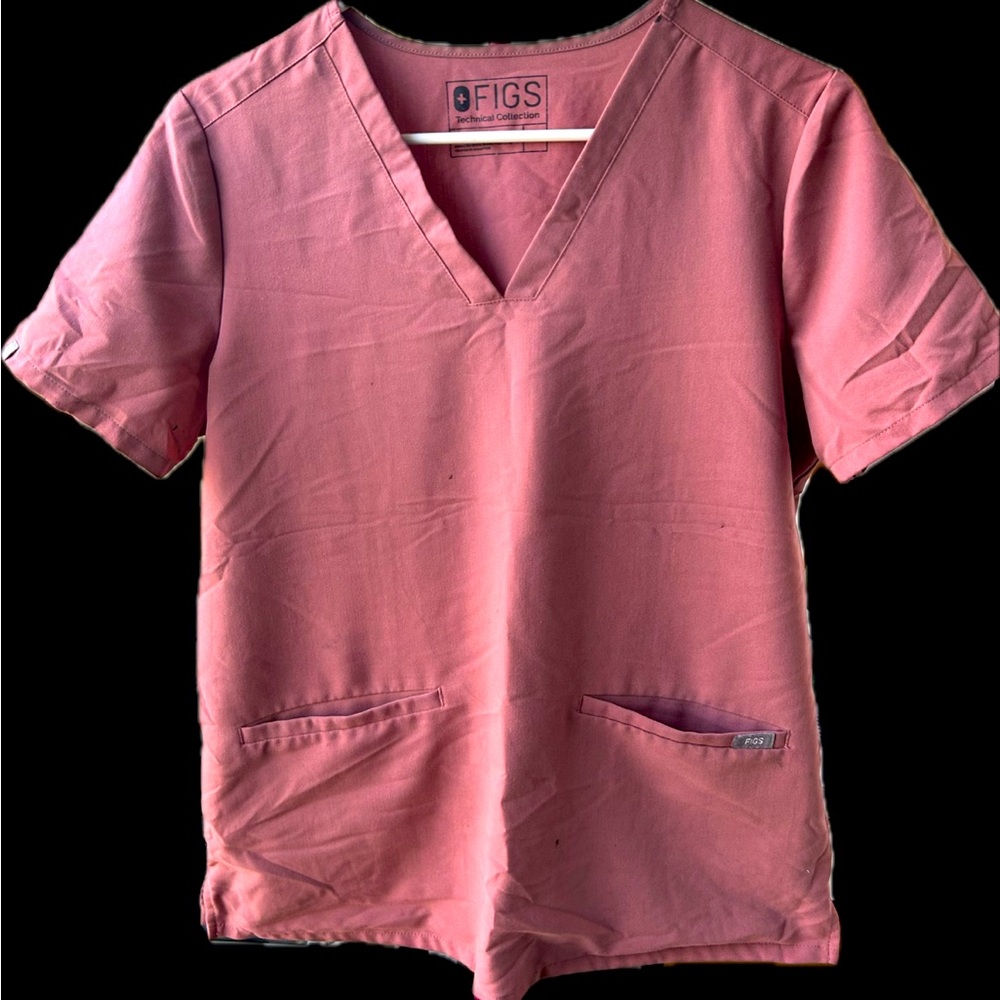 Figs Short Sleeve Pink V-Neck Tee